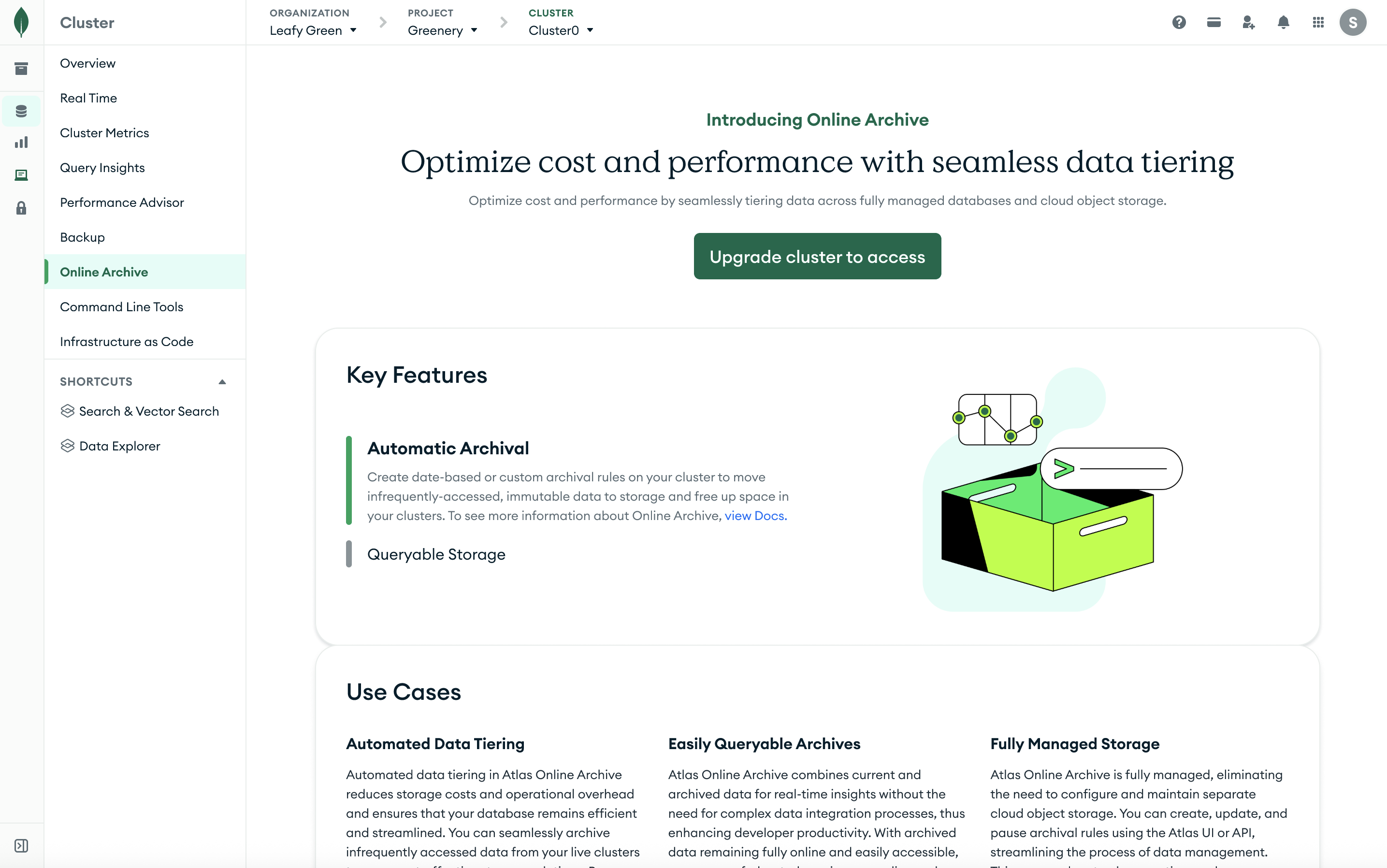 Screenshot of the redesigned primary side navigation at the organization level in MongoDB Atlas